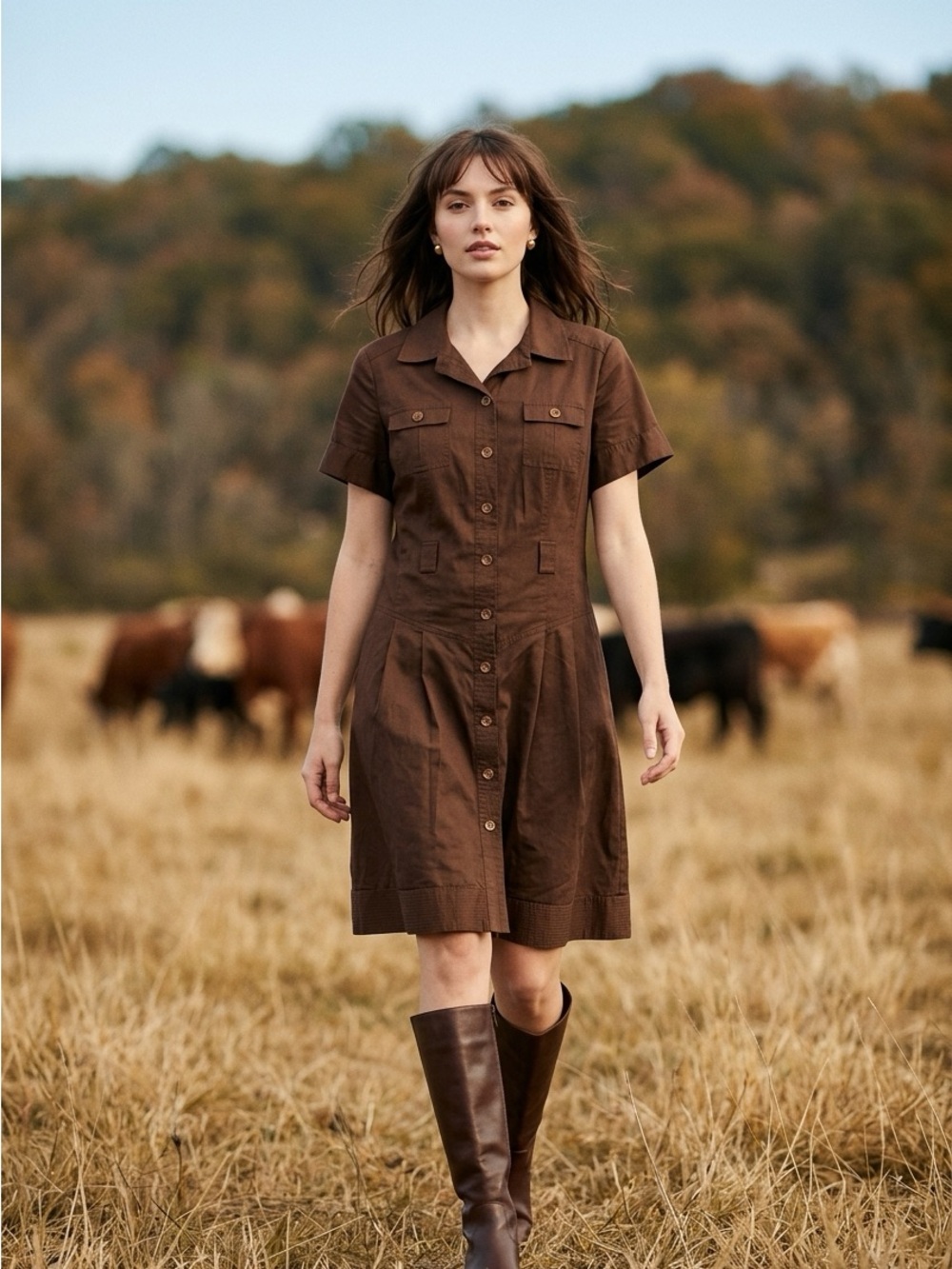 Jones New York signature Brown Short-Sleeve Button-Front Dress